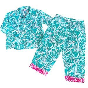 Lilly Pulitzer teal & pink shell print pajama set L